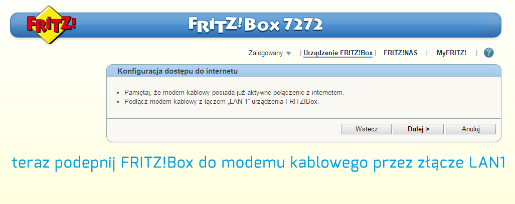 FRITZ!Box - podłączenie z modemem kablowym