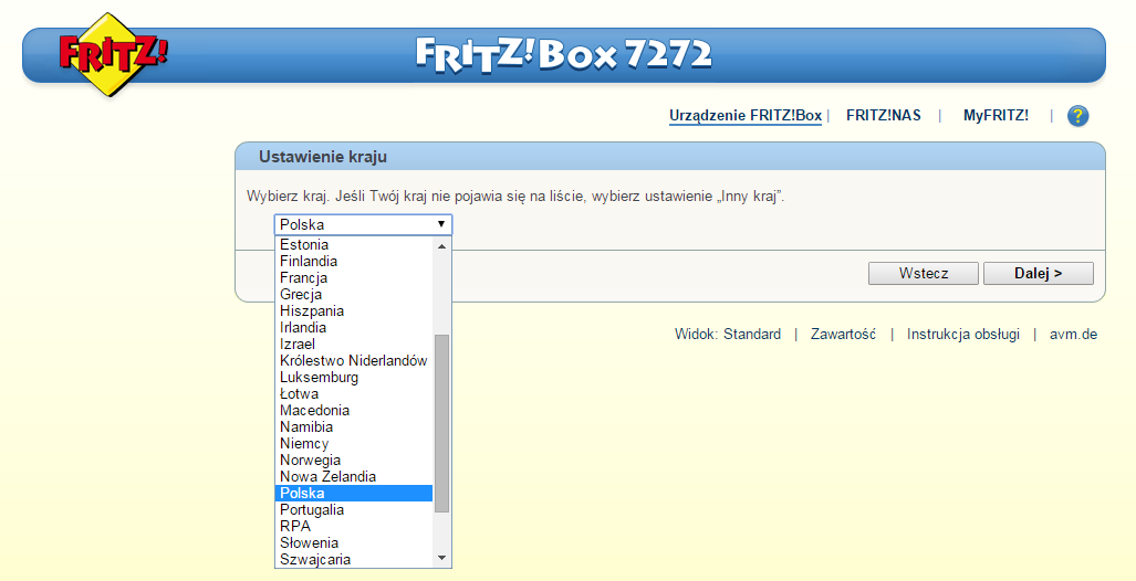 FRITZ!Box - ustawienia kraju