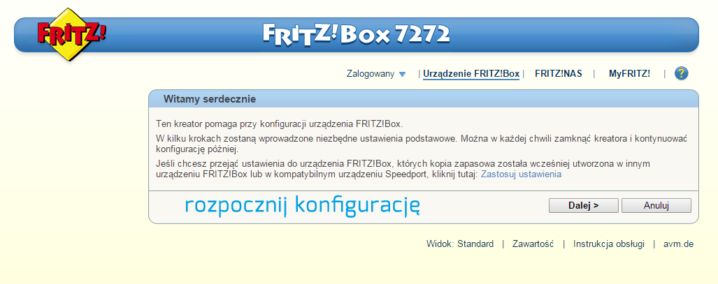 FRITZ!Box - kreator konfiguracji łącza