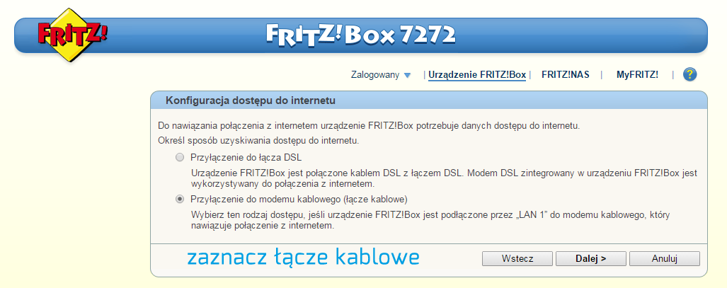 FRITZ!Box - konfiguracja dostępu do internetu