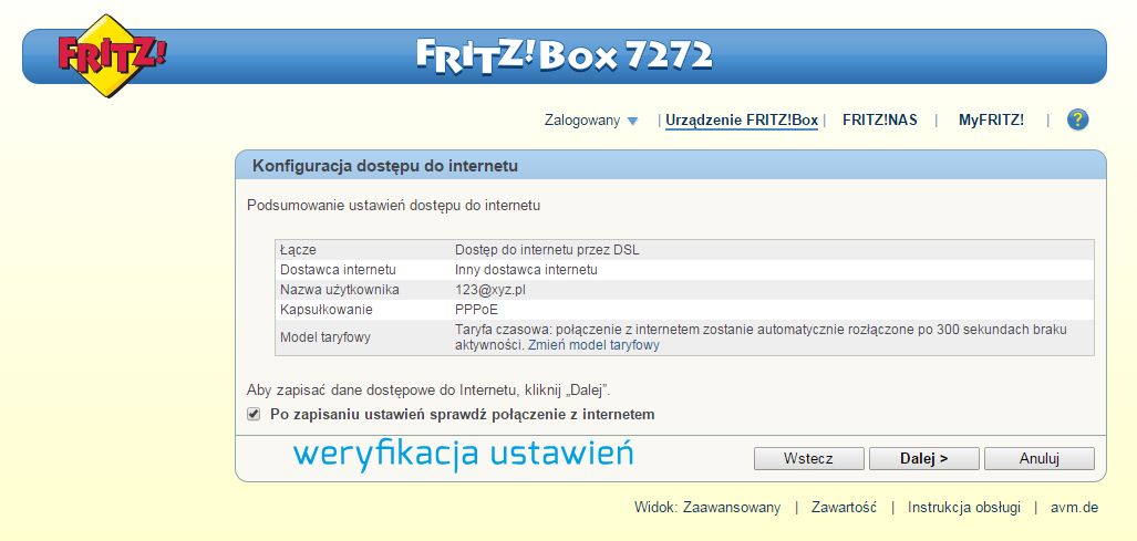 9. FRITZ!Box - weryfikacja ustawień łącza