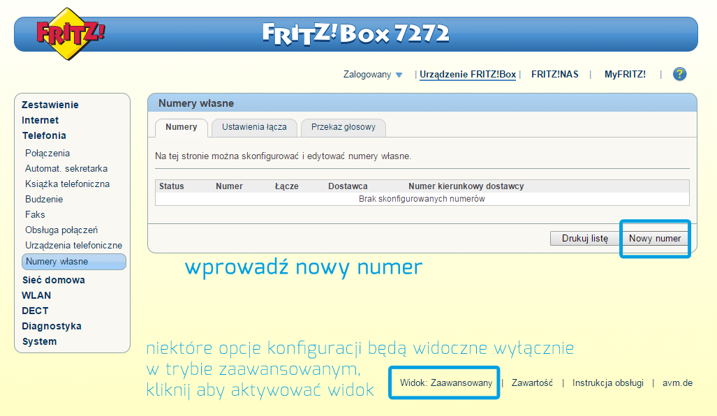 Fritz!Box - dodawanie numeru telefonicznego
