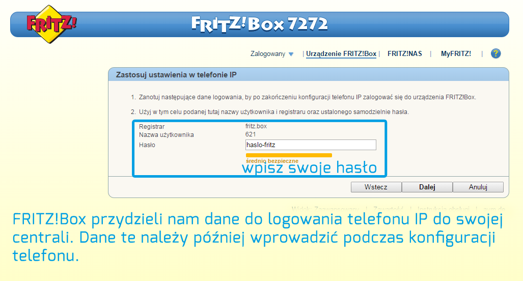 FRITZ!Box - dane do logowania telefonu IP