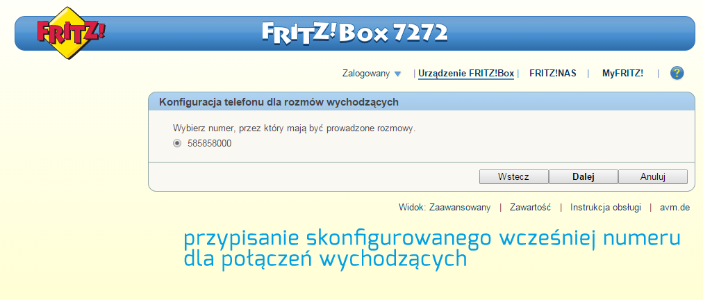 FRITZ!Box - przypisanie połączeń wychodzących