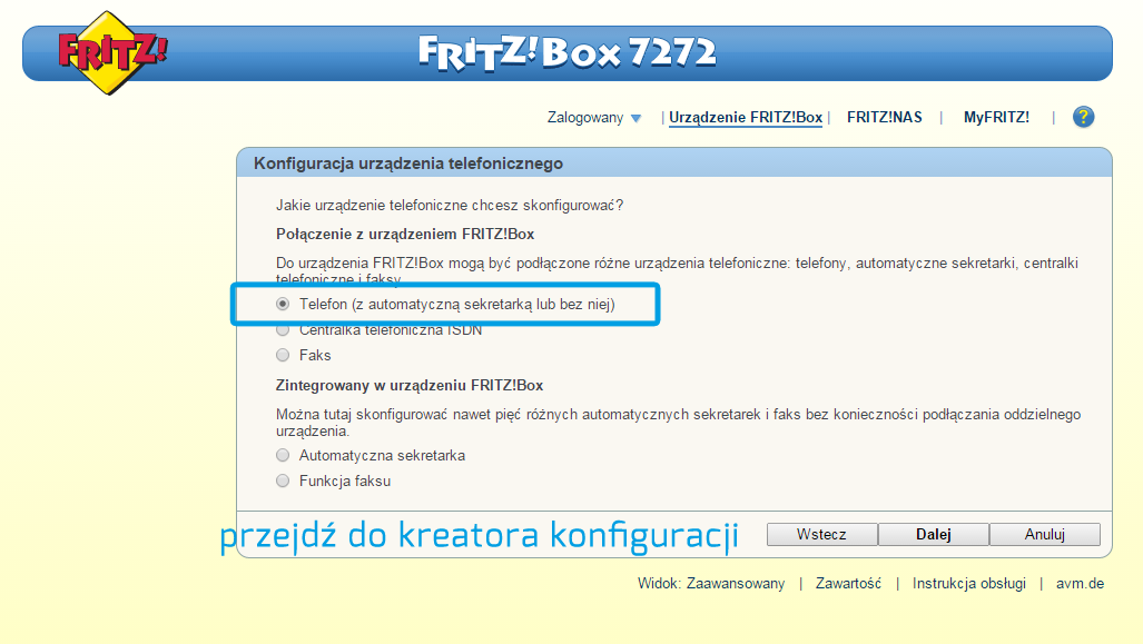 FRITZ!Box - manualne logowanie telefonu IP