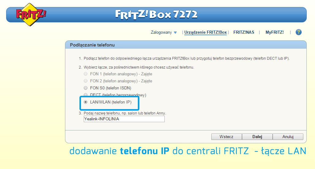 FRITZ!Box - dodawanie telefonu IP